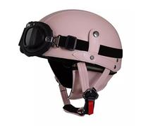 Leather Motorbike with Goggles Half Helmet, ECE/DOT Approved Motorbike Skull Hat Helmet Men Women, FMVSS 218 Open Face Motorcycle Helmet for Cruiser Moped ,L=(59-60cm),FF