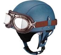 Leather Motorcycle Half Helmet for Adult Men Women, Motocross Helmet German Style Half Helmet Skull Cap, ECE Approved, for Motorbike Scooter Chopper Moped Scooters, with Goggles