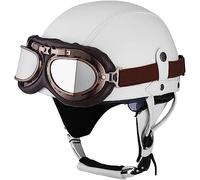 Leather Motorcycle Half Helmet for Adult Men Women, Motocross Helmet German Style Half Helmet Skull Cap, ECE Approved, for Motorbike Scooter Chopper Moped Scooters, with Goggles
