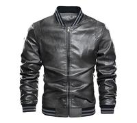Leather Motorcycle Jacket, Moto Leather Jacket Brown Aviator Real Goat Skin Leather Shearling Style Vintage Bomber Flying Zip Up Bomber Jacket Men Jackets for Men Work Jacket Outwear Pu Coat
