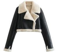 Leather Motorcycle Jacket - Women's Thicken Fleece Lined Faux Fur Shearling Coat - Cropped Bomber Jacket for Teenage Girls & Ladies - UK Sizes - 7 Day Shipping