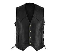 Leather Motorcycle Vest For Men - Punk Leather Vest Men Motorcycle - Casual Sleeveless Jacket Full Leathers Waistcoat Biker Vests With Open Buttons Waistcoat Vests With Side Laces Black