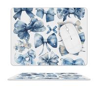 Leather Mouse Pad 10x8 Inch, Waterproof Non-Slip Desk Mat A Set of Blue Bows Mousepad Thin Portable Computer Mousepads for Office Gaming Laptop PC, Easy Clean Mouse Mat