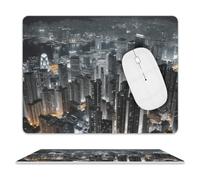 Leather Mouse Pad 10x8 Inch, Waterproof Non-Slip Desk Mat Aerial Night of View Hong Kong Mousepad Thin Portable Computer Mousepads for Office Gaming Laptop PC, Easy Clean Mouse Mat
