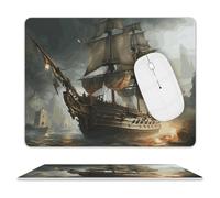 Leather Mouse Pad 10x8 Inch, Waterproof Non-Slip Desk Mat Cool Pirate Ship Mousepad Thin Portable Computer Mousepads for Office Gaming Laptop PC, Easy Clean Mouse Mat