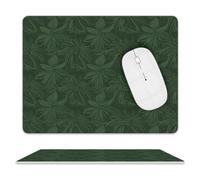 Leather Mouse Pad 10x8 Inch, Waterproof Non-Slip Desk Mat Hunter Green Floral Petals Pattern Mousepad Thin Portable Computer Mousepads for Office Gaming Laptop PC, Easy Clean Mouse Mat