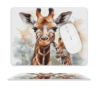 Leather Mouse Pad 10x8 Inch, Waterproof Non-Slip Desk Mat Watercolor Deer Giraffe Mousepad Thin Portable Computer Mousepads for Office Gaming Laptop PC, Easy Clean Mouse Mat