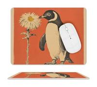 Leather Mouse Pad Waterproof Slip Base Mouse Mat A Flower And Penguin Printed for Laptop Computer Office Home Gaming Mousemats