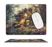 Leather Mouse Pad Waterproof Slip Base Mouse Mat A Small Fairy Tale House Printed for Laptop Computer Office Home Gaming Mousemats