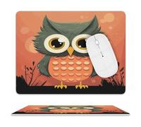 Leather Mouse Pad Waterproof Slip Base Mouse Mat Cartoon Owl on Orange Background Printed for Laptop Computer Office Home Gaming Mousemats