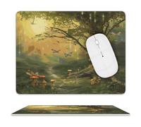 Leather Mouse Pad Waterproof Slip Base Mouse Mat Forest with Fairies Butterflies Elves Printed for Laptop Computer Office Home Gaming Mousemats