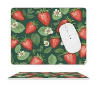 Leather Mouse Pad Waterproof Slip Base Mouse Mat Fresh Strawberries And Leaves Printed for Laptop Computer Office Home Gaming Mousemats