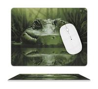 Leather Mouse Pad Waterproof Slip Base Mouse Mat Gator Lurking Green Printed for Laptop Computer Office Home Gaming Mousemats