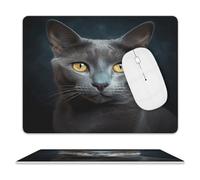 Leather Mouse Pad Waterproof Slip Base Mouse Mat Gray Cat Stares Printed for Laptop Computer Office Home Gaming Mousemats