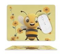 Leather Mouse Pad Waterproof Slip Base Mouse Mat Happy Bee Printed for Laptop Computer Office Home Gaming Mousemats