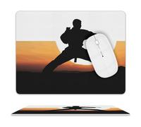 Leather Mouse Pad Waterproof Slip Base Mouse Mat Karate Silhouette Printed for Laptop Computer Office Home Gaming Mousemats
