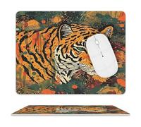 Leather Mouse Pad Waterproof Slip Base Mouse Mat Tiger Botanical Print Printed for Laptop Computer Office Home Gaming Mousemats