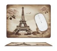 Leather Mouse Pad Waterproof Slip Base Mouse Mat Vintage Paris Eiffel Tower Butterfly Printed for Laptop Computer Office Home Gaming Mousemats