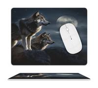 Leather Mouse Pad Waterproof Slip Base Mouse Mat Wolves In The Moonlight Printed for Laptop Computer Office Home Gaming Mousemats