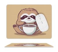 Leather Mouse Pad Waterproof Slip Base Mouse Mat Yoga Sloth Coffee Printed for Laptop Computer Office Home Gaming Mousemats