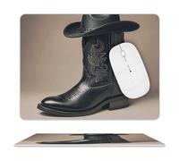Leather Mouse Pads Computer Mouse Pad with Stitching Edges Drag Mouse Pad for Suitable Laptops Durable Cowboy Black Hat Western Boots Printed Mouse Mat for Computer Office and Home