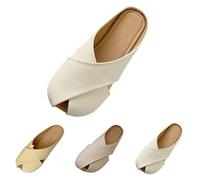 Leather Mules for Women Ladies Wide Fit Size 4 UK Clearance Flat Closed Toe Sandals Backless Low Wedge Slip on Mule Shoes Loafer Beige Footwear Gifts