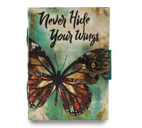 Leather "Never Hide Your Wings" Deckle-edge Notebook (7x5") KDMD Green One Size