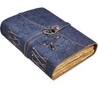 Leather Notebook, 200 Blank Pages - Handmade Bound Journals for Women and Men - For Travel Diary Writing, Daily Work, Sketchbook - Vintage Feel (8x6 Inch, Blue)