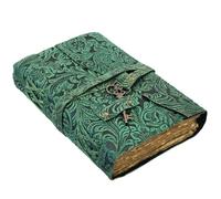 Leather Notebook, 200 Blank Pages - Handmade Bound Journals for Women and Men - For Travel Diary Writing, Daily Work, Sketchbook - Vintage Feel (8x6 Inch, A Green)