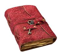 Leather Notebook, 200 Blank Pages - Handmade Bound Journals for Women and Men - For Travel Diary Writing, Daily Work, Sketchbook - Vintage Feel (8x6 Inch, Red)