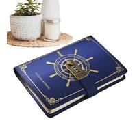 Leather Notebook - 8.7 x 6 inches, Nautical Pattern with Password, Pen Holder with Card Slot, Lockable Writing Book | Teen Girls Women Men Home Office School Do