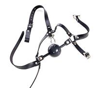 Leather Open Mouth Gag with Harness with Metal Nose Hook,Black | Bondage Masters Head Straps Sex Toy for Extreme Couples BDSM Gear Role Play Adjustable