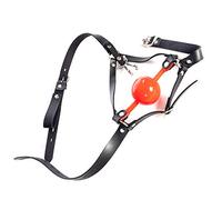 Leather Open Mouth Gag with Harness with Metal Nose Hook, Red | Bondage Masters Head Straps Sex Toy for Extreme Couples BDSM Gear Role Play Adjustable