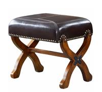 Leather Ottoman Foot Rest, Upholstered Square Footstool with Wood Legs, Rustic Design for Living Room Sofa and Chair