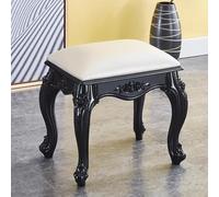 Leather Ottoman Foot Stool Wooden Carved Piano Bench Small Upholstered Footrest for Couch Living Room & Entryway Stylish Home Decor Accent