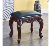 Leather Ottoman Foot Stool Wooden Carved Piano Bench Small Upholstered Footrest Seat for Living Room Entryway Couch Stylish Home Décor (D)