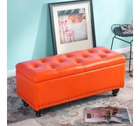 Leather Ottoman Footstool with 2 Storage Boxes End of Bed Bench Seat for Bedroom or Living Room Rectangular Foot Rest Stool for Shoe Changing and Storage (Color 1)