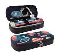 Leather Outer Space Planets Print Pencil case Aesthetic Pen Pouch Organizer for Girls Boys Adult School Office