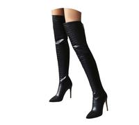 Leather Over The Knee Boots Women Stiletto Tall Pointed Toe Heeled Boot Comfortable Sexy Zipper PU Women's Over The Knee Boots for Party Wedding Dating (37) Black
