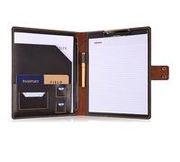Leather Padfolio with Clipboard - Slim Business Portfolio Organizer for A4 Documents, Resume, Legal Writing Pad - Professional Leather Folder for Interview, Meeting, Office (D.Brown)