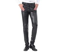Leather Pants Men Slim Fit, Shiny Metallic Faux Leather Motor Biker Skinny Motocycle Pant Stretchy Casual Long Trousers Durable Waterproof Sweatpant Nightclub Cosplay Trouser Black