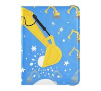 Leather Passport and Vaccine Card Holder Combo Passport Case Travel Documents Wallet Passport Cover with RFID Blocking for Men and Women Waterproof, Excavator Night Art, One Size, Modern