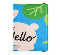 Leather Passport and Vaccine Card Holder Combo Passport Case Travel Documents Wallet Passport Cover with RFID Blocking for Men and Women Waterproof, Hello Cartoon cute white rabbit, One Size, Modern