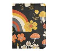 Leather Passport and Vaccine Card Holder Combo Passport Case Travel Documents Wallet Passport Cover with RFID Blocking for Men and Women Waterproof, Rainbow Flower Mushroom Pattern, One Size, Modern
