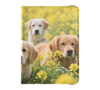 Leather Passport and Vaccine Card Holder Combo Passport Case Travel Documents Wallet Passport Cover with RFID Blocking for Travel Essential Waterproof, 1-Dogs in Flower Field, One Size, Modern