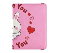 Leather Passport and Vaccine Card Holder Combo Passport Case Travel Documents Wallet Passport Cover with RFID Blocking for Men and Women Waterproof, I love your valentine cartoon rabbit, One Size