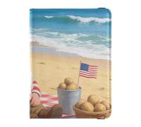Leather Passport and Vaccine Card Holder Combo Passport Case Travel Documents Wallet Passport Cover with RFID Blocking for Travel Essential Waterproof, Gnome Beach Art, One Size, Modern