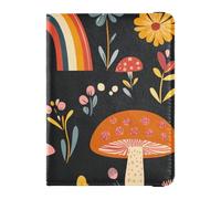 Leather Passport and Vaccine Card Holder Combo Passport Case Travel Documents Wallet Passport Cover with RFID Blocking for Men and Women Waterproof, Rainbow Flower Mushroom Decor, One Size, Modern