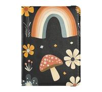 Leather Passport and Vaccine Card Holder Combo Passport Case Travel Documents Wallet Passport Cover with RFID Blocking for Men and Women Waterproof, Rainbow Mushroom Floral Design, One Size, Modern