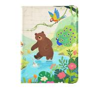 Leather Passport and Vaccine Card Holder Combo Passport Case Travel Documents Wallet Passport Cover with RFID Blocking for Travel Essential Waterproof, Jungle Bear Art, One Size, Modern